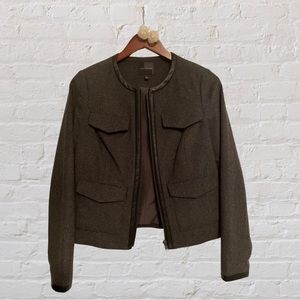 Gray Bomber Jacket with leather trim